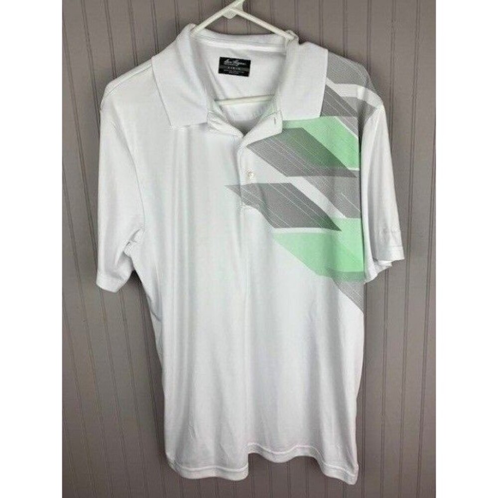 Ben Hogan Size L Mens Performance Polo Shirt White Mint Gray Short Sleeve
